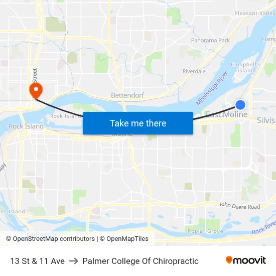 13 St & 11 Ave to Palmer College Of Chiropractic map