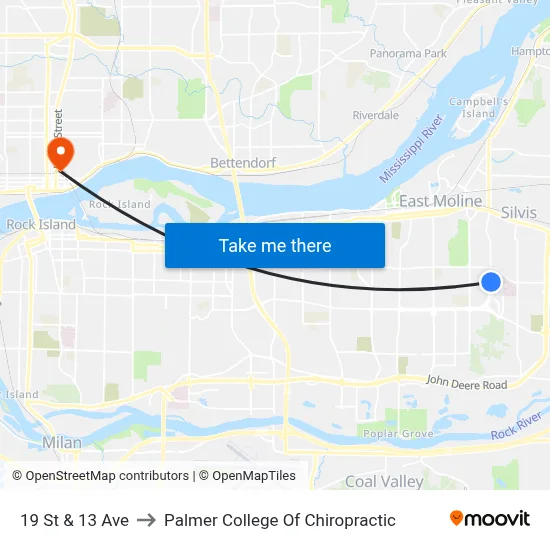 19 St & 13 Ave to Palmer College Of Chiropractic map