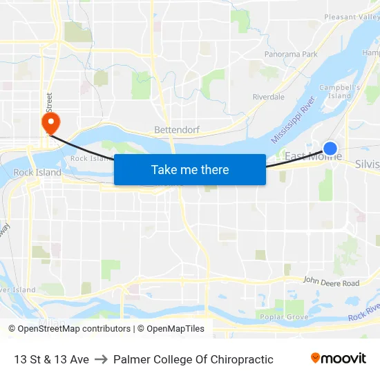 13 St & 13 Ave to Palmer College Of Chiropractic map