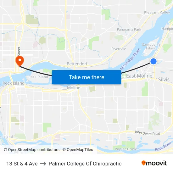 13 St & 4 Ave to Palmer College Of Chiropractic map