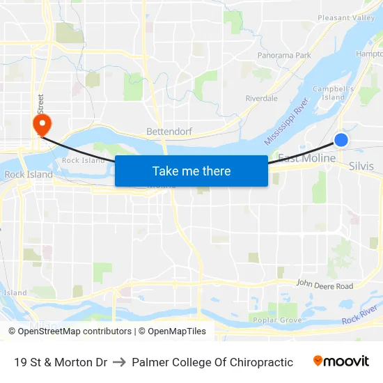 19 St & Morton Dr to Palmer College Of Chiropractic map