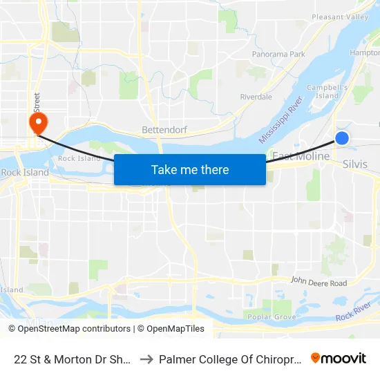 22 St & Morton Dr Shelter to Palmer College Of Chiropractic map
