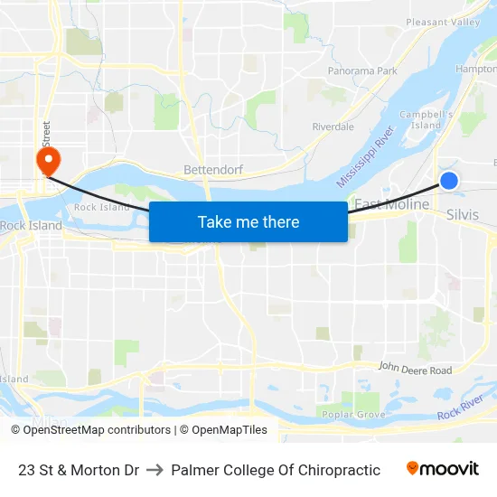 23 St & Morton Dr to Palmer College Of Chiropractic map
