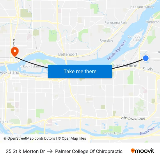 25 St & Morton Dr to Palmer College Of Chiropractic map