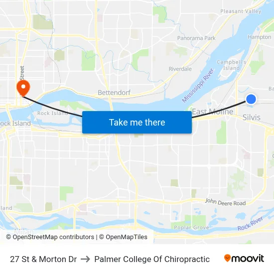 27 St & Morton Dr to Palmer College Of Chiropractic map