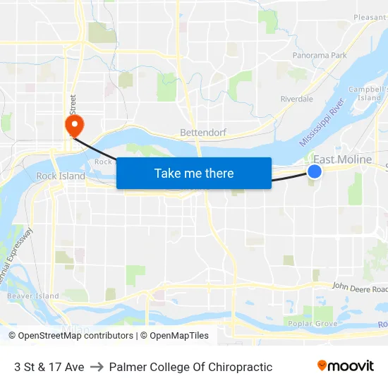 3 St & 17 Ave to Palmer College Of Chiropractic map