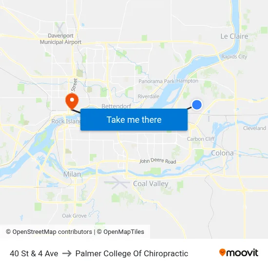 40 St & 4 Ave to Palmer College Of Chiropractic map