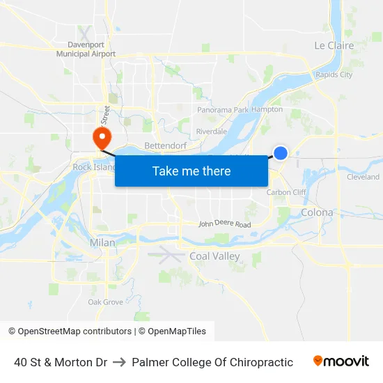 40 St & Morton Dr to Palmer College Of Chiropractic map