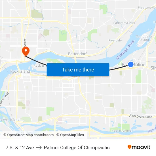 7 St & 12 Ave to Palmer College Of Chiropractic map