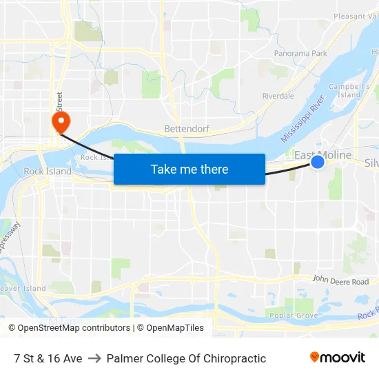 7 St & 16 Ave to Palmer College Of Chiropractic map