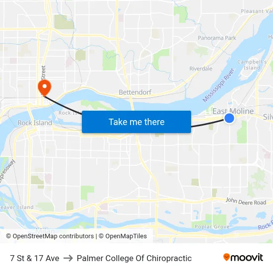7 St & 17 Ave to Palmer College Of Chiropractic map