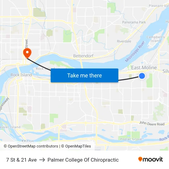 7 St & 21 Ave to Palmer College Of Chiropractic map
