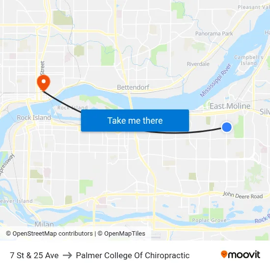 7 St & 25 Ave to Palmer College Of Chiropractic map