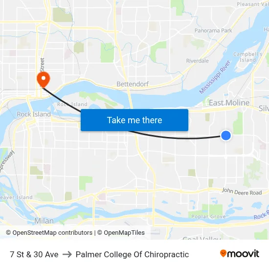 7 St & 30 Ave to Palmer College Of Chiropractic map