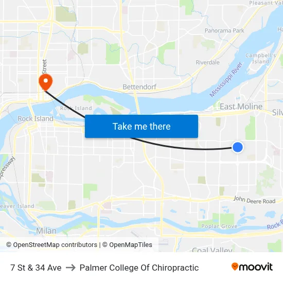7 St & 34 Ave to Palmer College Of Chiropractic map