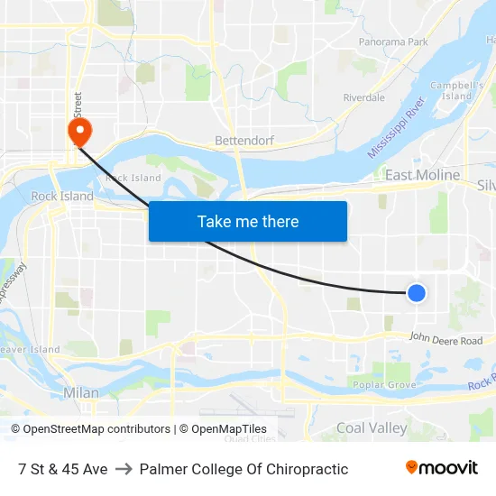 7 St & 45 Ave to Palmer College Of Chiropractic map
