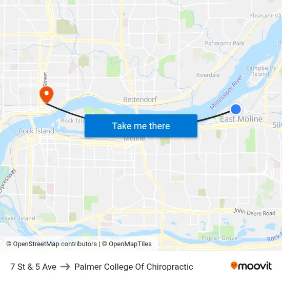 7 St & 5 Ave to Palmer College Of Chiropractic map