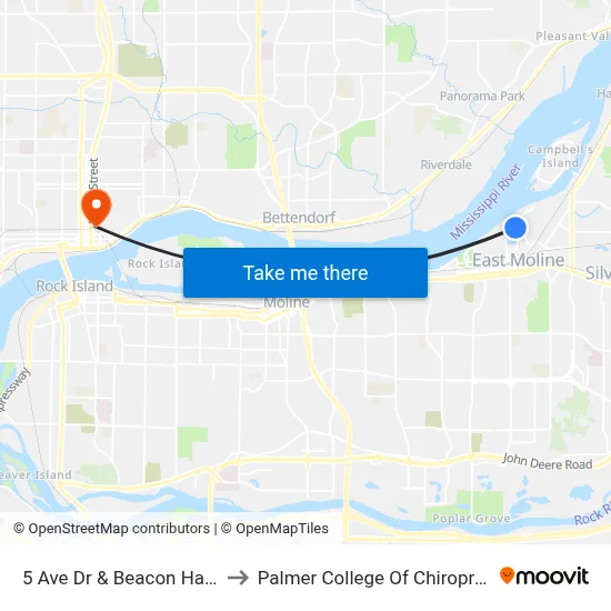 5 Ave Dr & Beacon Harbor to Palmer College Of Chiropractic map