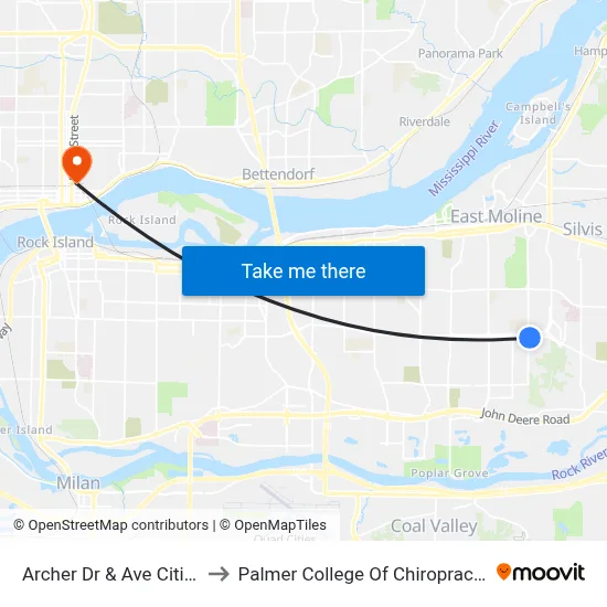 Archer Dr & Ave Cities to Palmer College Of Chiropractic map