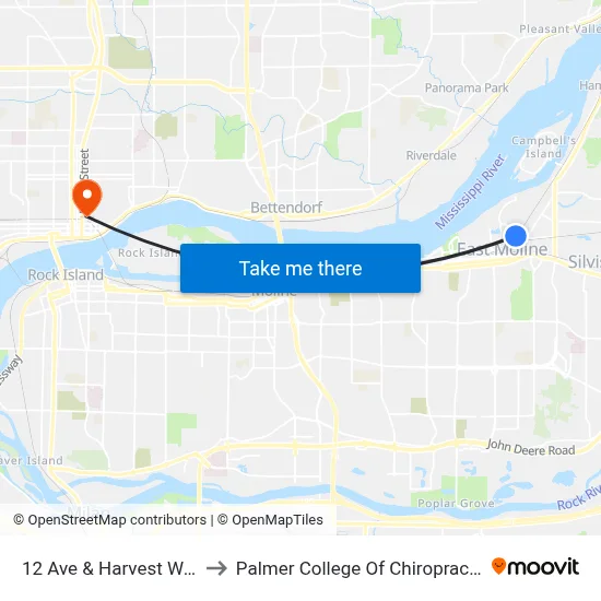12 Ave & Harvest Way to Palmer College Of Chiropractic map
