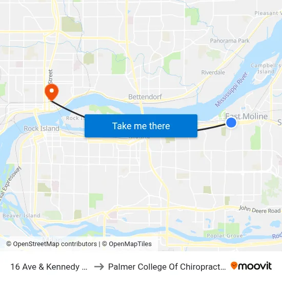 16 Ave & Kennedy Dr to Palmer College Of Chiropractic map