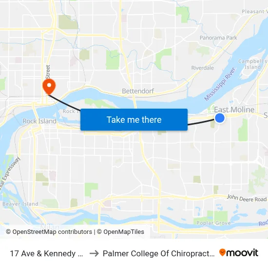 17 Ave & Kennedy Dr to Palmer College Of Chiropractic map