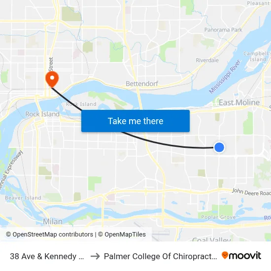 38 Ave & Kennedy Dr to Palmer College Of Chiropractic map