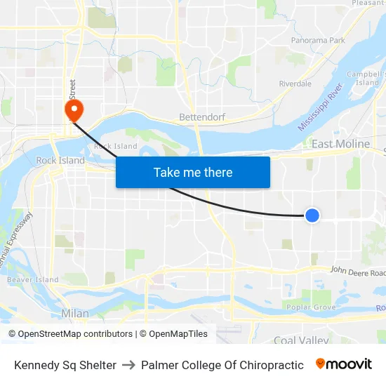Kennedy Sq Shelter to Palmer College Of Chiropractic map