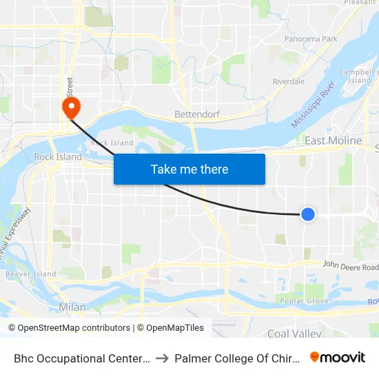 Bhc Occupational Center Shelter to Palmer College Of Chiropractic map