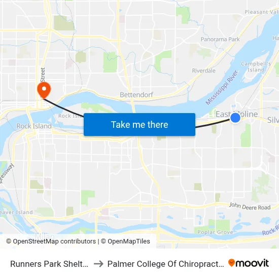 Runners Park Shelter to Palmer College Of Chiropractic map