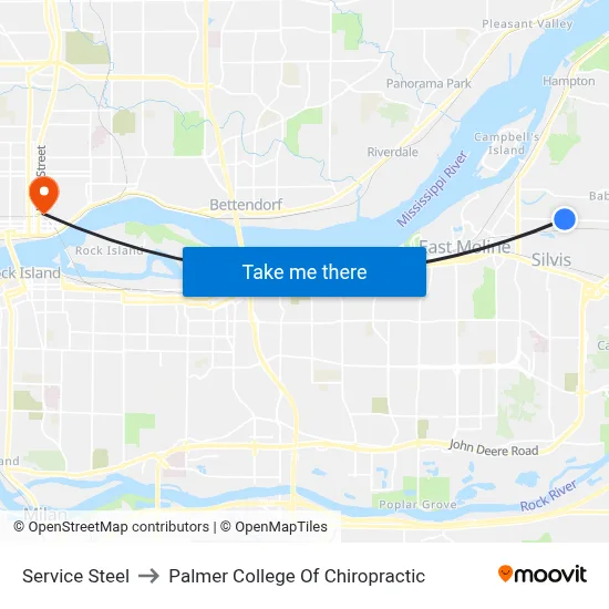 Service Steel to Palmer College Of Chiropractic map