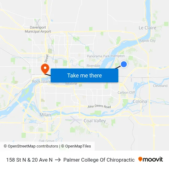 158 St N & 20 Ave N to Palmer College Of Chiropractic map
