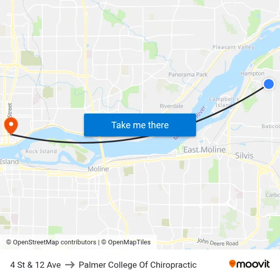 4 St & 12 Ave to Palmer College Of Chiropractic map