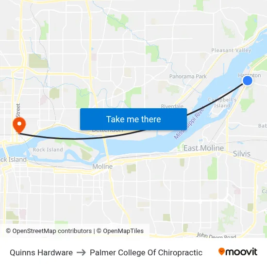 Quinns Hardware to Palmer College Of Chiropractic map