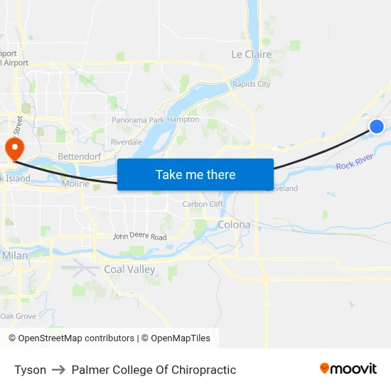 Tyson to Palmer College Of Chiropractic map