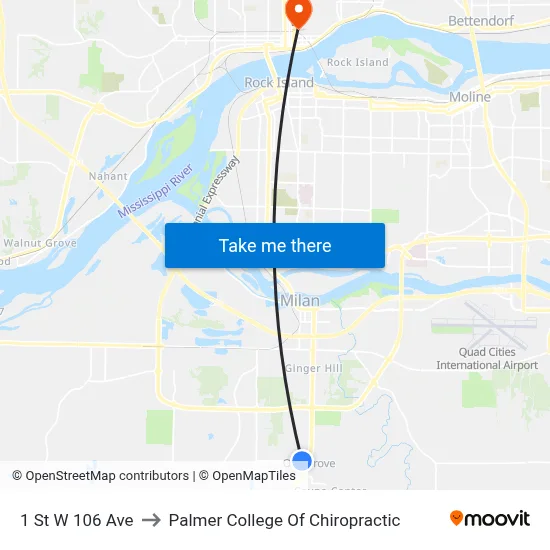 1 St W 106 Ave to Palmer College Of Chiropractic map
