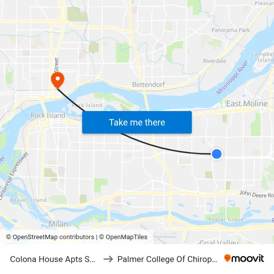 Colona House Apts Shelter to Palmer College Of Chiropractic map