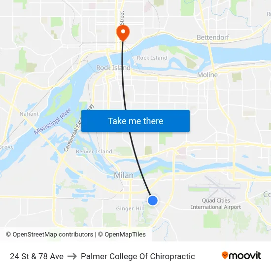 24 St & 78 Ave to Palmer College Of Chiropractic map