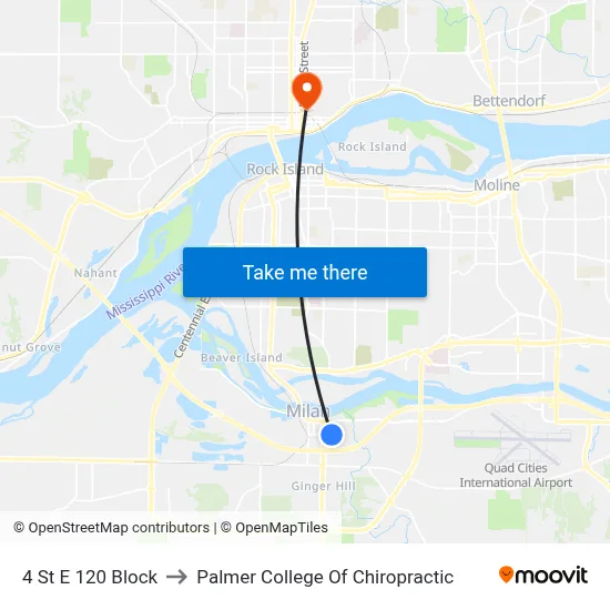 4 St E 120 Block to Palmer College Of Chiropractic map