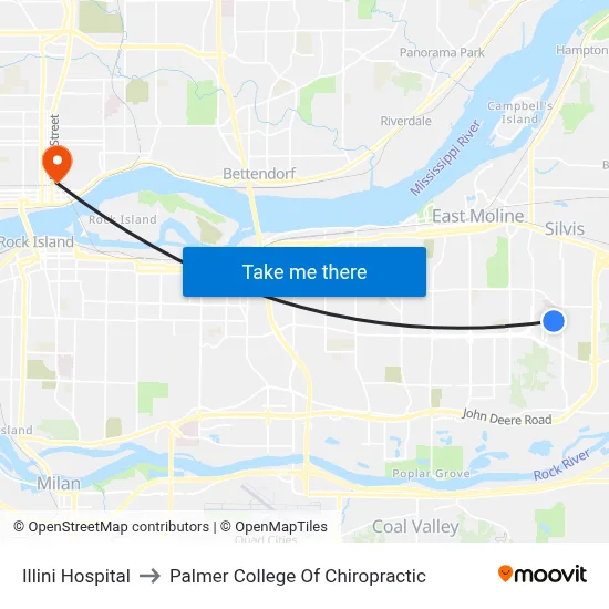 Illini Hospital to Palmer College Of Chiropractic map