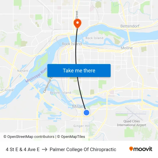 4 St E & 4 Ave E to Palmer College Of Chiropractic map