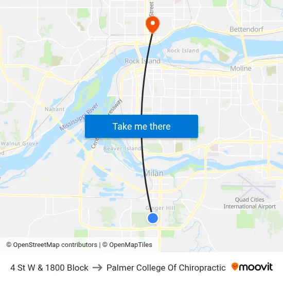 4 St W & 1800 Block to Palmer College Of Chiropractic map