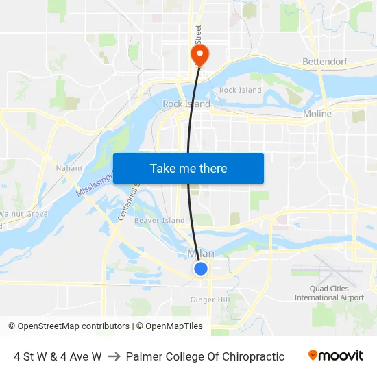 4 St W & 4 Ave W to Palmer College Of Chiropractic map