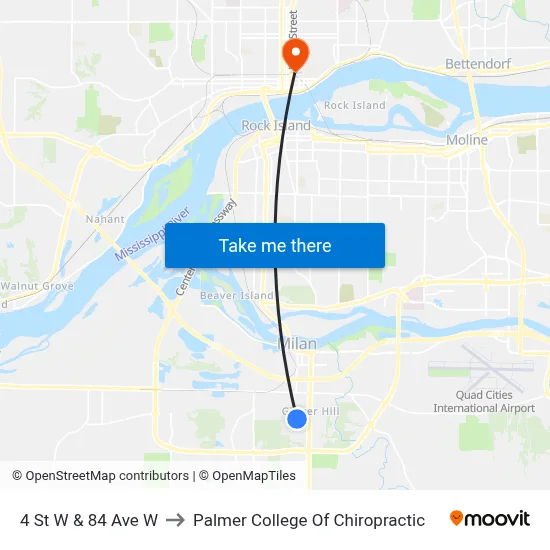4 St W & 84 Ave W to Palmer College Of Chiropractic map