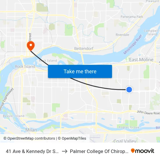 41 Ave & Kennedy Dr Shelter to Palmer College Of Chiropractic map