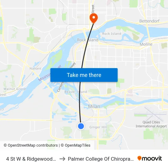 4 St W & Ridgewood Rd to Palmer College Of Chiropractic map