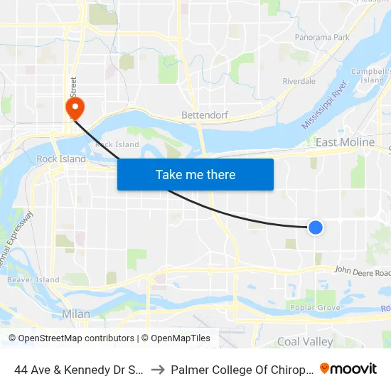 44 Ave & Kennedy Dr Shelter to Palmer College Of Chiropractic map