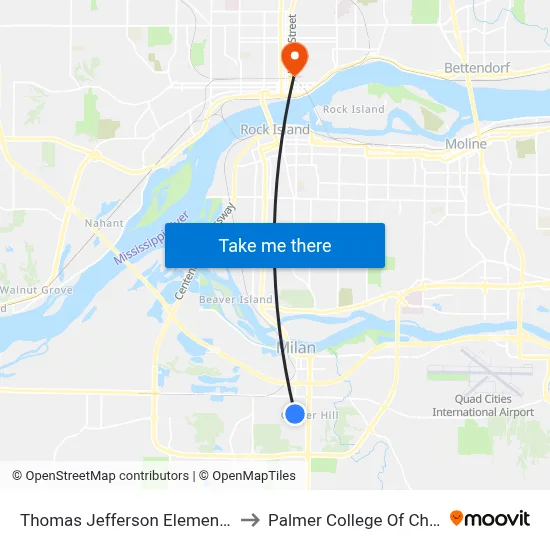 Thomas Jefferson Elementary School to Palmer College Of Chiropractic map