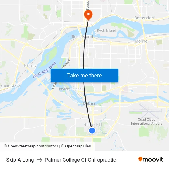 Skip-A-Long to Palmer College Of Chiropractic map