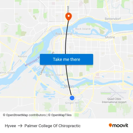 Hyvee to Palmer College Of Chiropractic map
